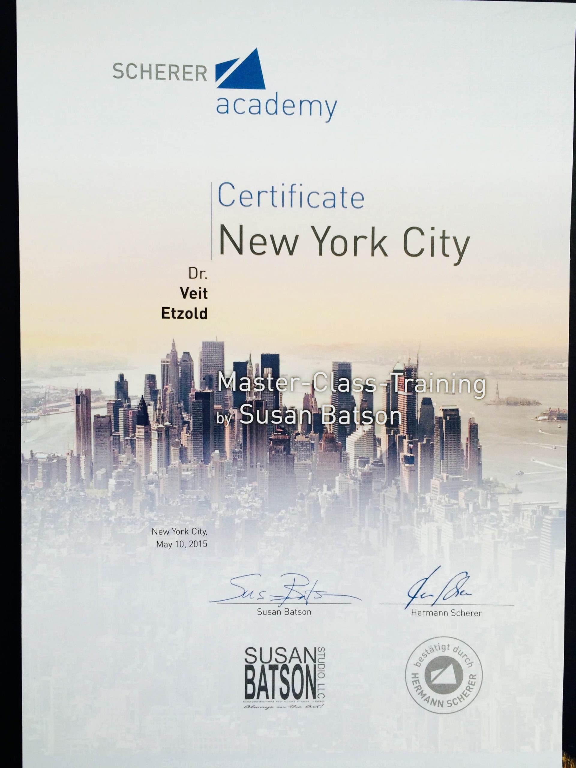 Certificates from Susan Batson and Lee Strasberg Institute